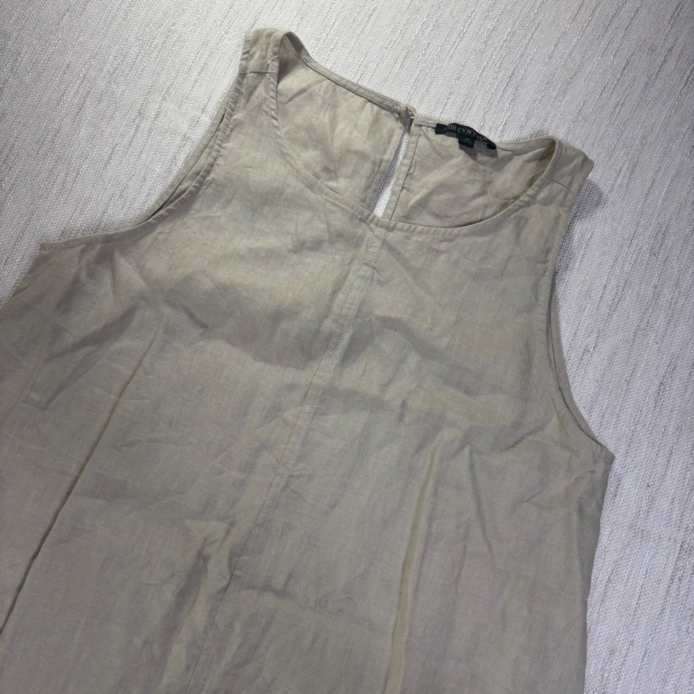 For‎ Cynthia Tan Beige Linen Blend Sleeveless Shift Dress Butter Mom Medium M
